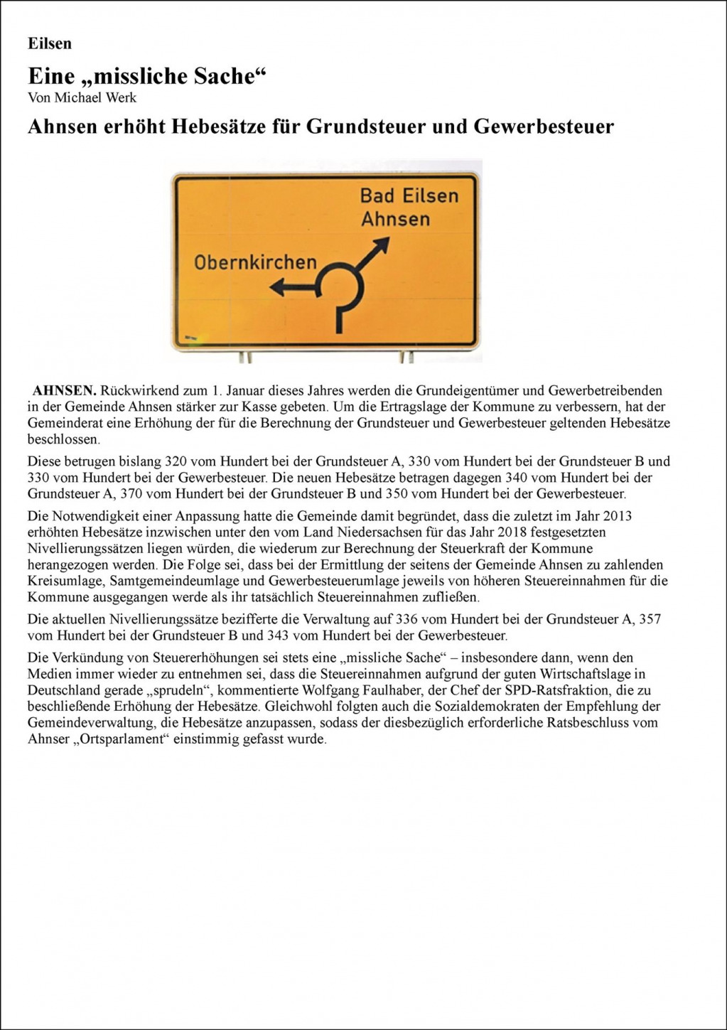 Mit freundlicher Genehmigung - Schaumburger Zeitung, Schaumburg-Lippische Landeszeitung